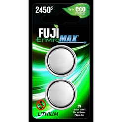 Fuji Battery CR2450, Two-coin size Li-Ion cells in blister packaging
