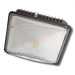CPLED-45W-5K, 10”x10" LED canopy light, steel housing, PC lens. Low profile supports surface or pendant installation.