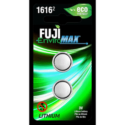 Fuji Battery CR1616, Two coin size Li-Ion cells in blister packaging