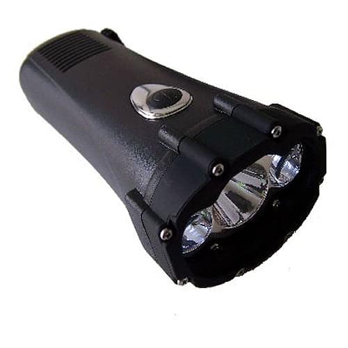 Vortex Crank Flashlight, 7x3”, NiMH battery, ABS body, Operates as spot, flood and strobe light. Waterproof, Floats
