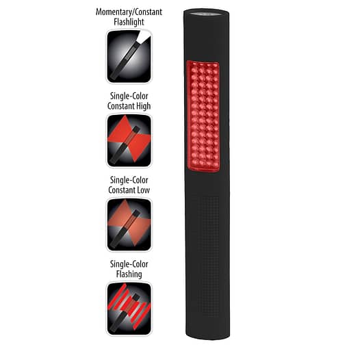NSP-1162 Safety Light 11-inch polymer LED flashlight, white spotlight, red floodlight with high-low strobe. Dual operation.